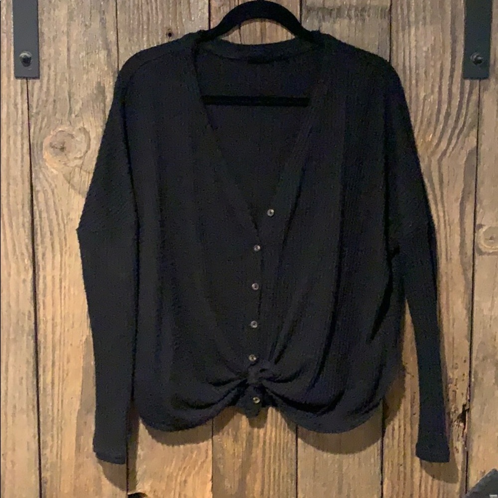 Urban Outfitters waffle knit tie front shirt